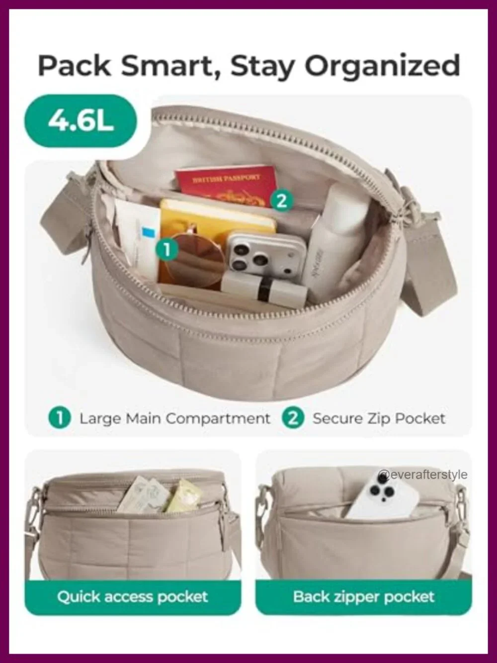 Quilted Puffer Crossbody Bag with Detachable Pouch, Nylon